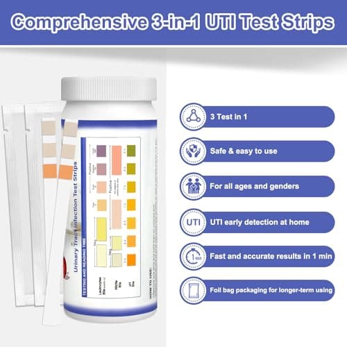 3-in-1 UTI Test Strips, Full Panel Urinary Tract Infection Test Kit at Home for Women Men Kids, Detection with Accurate Leukocytes, Nitrite, and PH Readings, Simple at-Home Urine Test Strips, 50ct