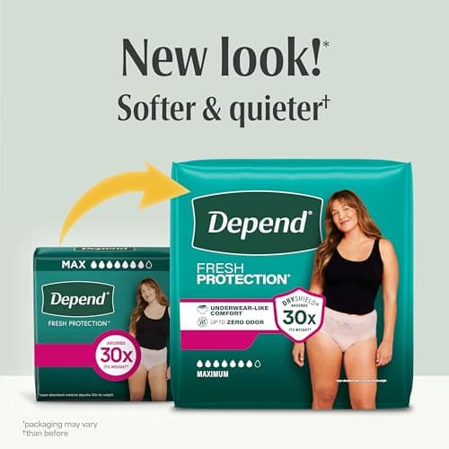 Depend Fresh Protection Adult Diapers, Incontinence & Postpartum Bladder Leak Underwear for Women, Disposable, Maximum, Large, Blush, 28 Count, Packaging May Vary