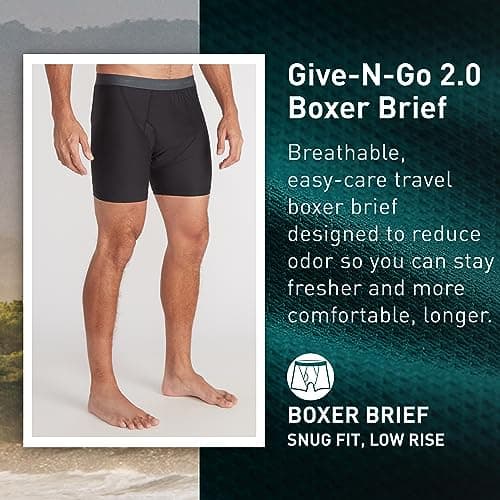 ExOfficio Men's Give-N-Go 2.0 Boxer Brief 6" - Cool and Breathable Underwear for Active Men - Pack of 2, Black, Large