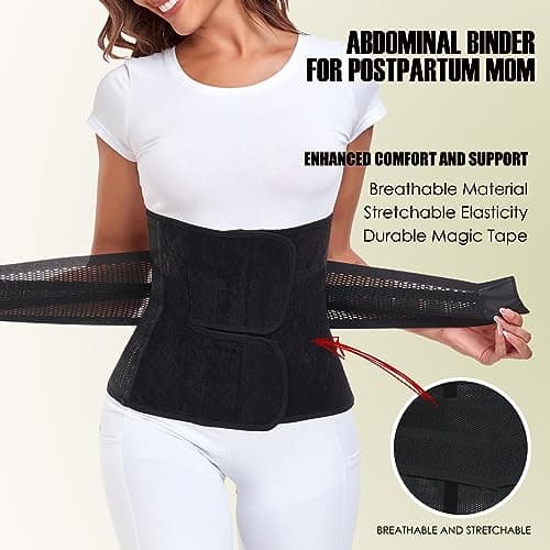 MAMODY Postpartum Belly Band – Postpartum Belly Wrap, Abdominal Binder Post Surgery C-section Recovery Support Belt After Birth Brace, Slimming Girdles (Midnight Black, S/M)