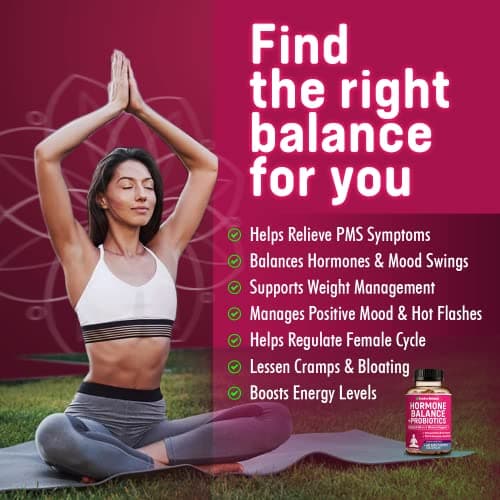 Hormone Balance + Probiotics for Women- Natural Menopause Relief, Weight Management, Bloating, Hot Flashes, PMS | Organic Maca, Chasteberry, Dong Quai & Black Cohosh | Non GMO |120 V Capsules