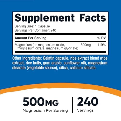 Nutricost Magnesium Complex Extra Strength 500mg, 240 Capsules - Magnesium Oxide, Citrate, and Glycinate - Gluten Free and Non-GMO