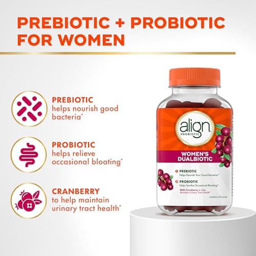 Align Probiotic, Women's Dualbiotic, Womens Probiotic Gummies, Prebiotics and Probiotics for Women, with Cranberry for Urinary Tract Health*, Cranberry Flavor, 50 Gummies