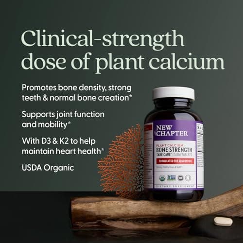 New Chapter Calcium Supplement - Bone Strength Plant-Based USDA Organic Calcium with Magnesium, Vitamin D3+K2, for Bone Health & Joint Mobility, Heart Support, 905 mg dose - 120 Slim Tablets
