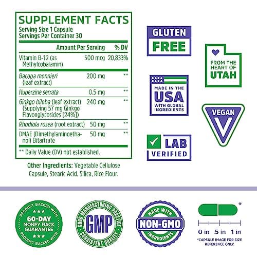 Zhou Neuro-Peak - Brain Supplements for Memory and Focus, Nootropic for Men & Women, Brain Support Pill for Adults, Brain Vitamins - 30 Veggie Capsules (Pack of 1)