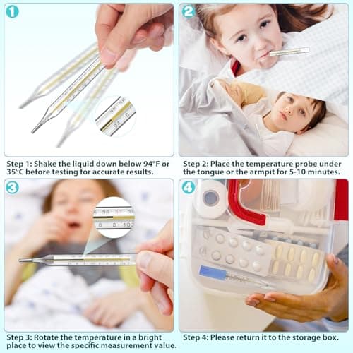 MAGICLULU 5Pcs Oral Temperature for Adults, Dual Scale ℃ & ℉ Glass Traditional Underarm Body Temperature with Case, Accurate Measurement for Kids Babies Elderly Home Family Clinics Fever Indicator