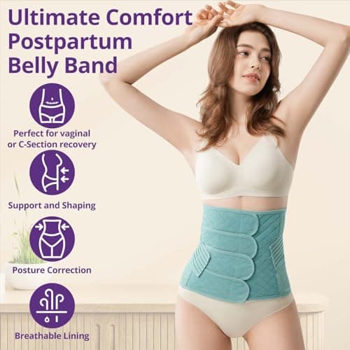 Postpartum Belly Band Wrap – C-Section Recovery Must Haves, Adjustable Tummy Control Binder with Pelvic Belt, Comfortable Support for Natural & Cesarean Sections, Shapewear, Elegant Quilted Design