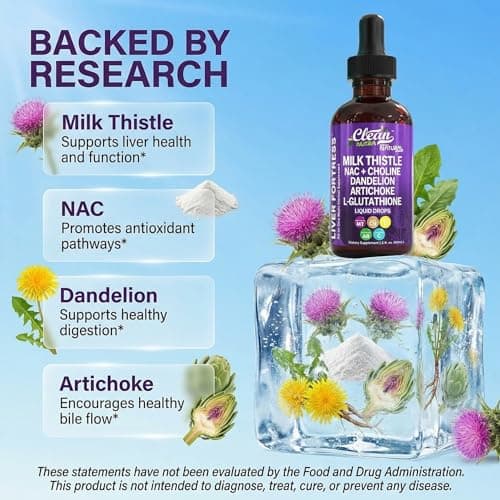 Clean Nutraceuticals Milk Thistle NAC Liver Cleanse Detox & Repair Supplement Liver Support Liquid Drops with Dandelion Extract, Artichoke, Chanca Piedra, Choline, L-Glutathione, Burdock, Schisandra