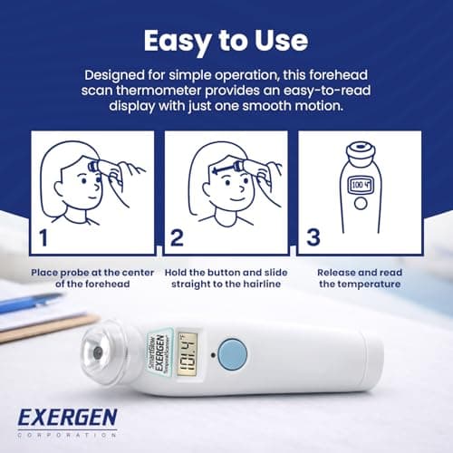 Exergen TAT-2000C Temporal Artery Thermometer – Temporal Thermometer for Kids, Newborns & Adults, Soft Glow Display, Silent Mode, 9V Battery Included