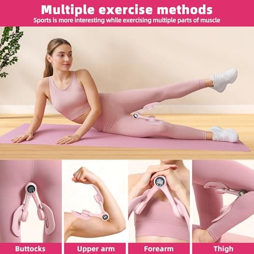 Thigh Trainer Master, Pelvic Floor Strengthening Device with Display Counter Hip Trainer Kegel Exerciser, Leg Inner Thigh Pelvic Floor Muscle Trainer, Thigh Exercise Workout Equipment for Home (Pink)
