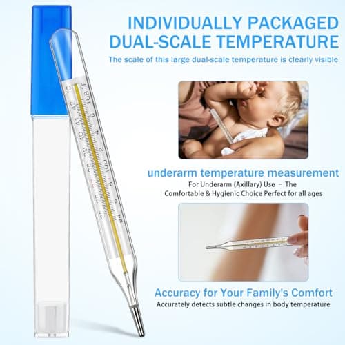 Glass Cuban Temperature Thermometers: Thermometers for Fever - Old Fashioned Axillary & Oral Thermometer for Adults Kids Elderly ℃ & ℉