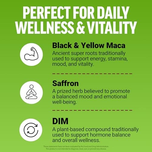 Force Factor Perfect Maca, Maca Root and DIM Supplement with Saffron to Boost Energy and Mood, with Yellow and Black Maca, Vitamins, Minerals, and Antioxidants, Dark Cherry Flavor, 60 Soft Chews