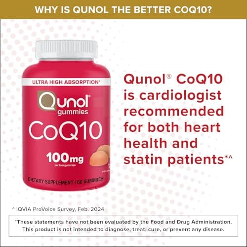 Qunol CoQ10 Gummies, CoQ10 100mg, Delicious Gummy Supplements, Helps Support Heart Health, Vegan, Gluten Free, Ultra High Absorption, 2 Month Supply (60 Count, Pack of 2)