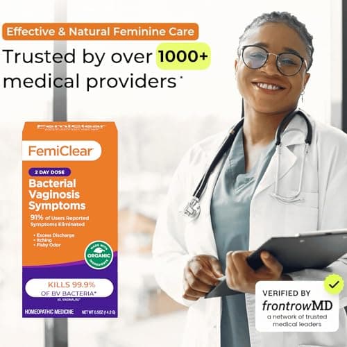 FemiClear for Bacterial Vaginosis Symtoms - Fast Relief for Discomfort, Itching & Discharge, pH Balance & Vaginal Health Support, Freshness & Odor Control, All-Natural Organic Ingredients, 2-Day Dose