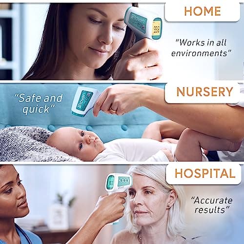 Infrared Forehead Thermometer for Adults and Infants, Touchless iProven Thermometer, 1sec Instant Accurate Readings, 3 in 1 Including Fever Alarm, Silent & Memory Mode