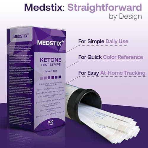 100 Ketone Test Strips for Self-Testing | Results in 45 Seconds | Easy Urine Test Strips with Color Chart | 100-Count Tube for Home, Travel, and Daily Use