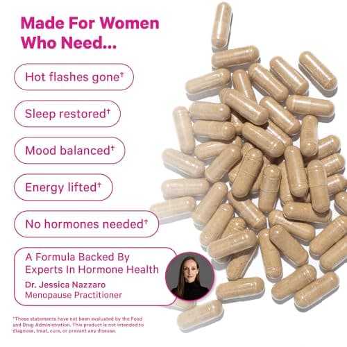 Pink Stork Menopause Support for Women - Hot Flash, Mood, Sleep, Weight, Cortisol & Hormonal Balance - Vegan, Estrogen-Free Perimenopause Relief - Ashwagandha, Maca - 60 Capsules