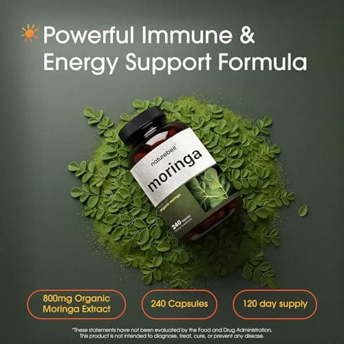 NatureBell Moringa - 240 Capsules - Organic Moringa for Immune, Energy & Skin Health Support* - Green Superfood Properties