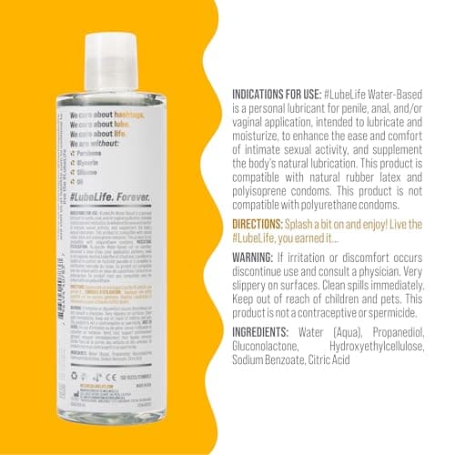 LubeLife Water-Based Lube – Personal Lubricant for Men, Women & Couples, Travel Size, Non-Staining, Easy Clean-Up, Toy-Safe, 12 Fl Oz