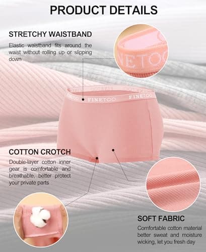 FINETOO Boyshort Underwear for Women Cotton Boxer Briefs Full Coverage Ladies BoyShorts Panties 5 Pack