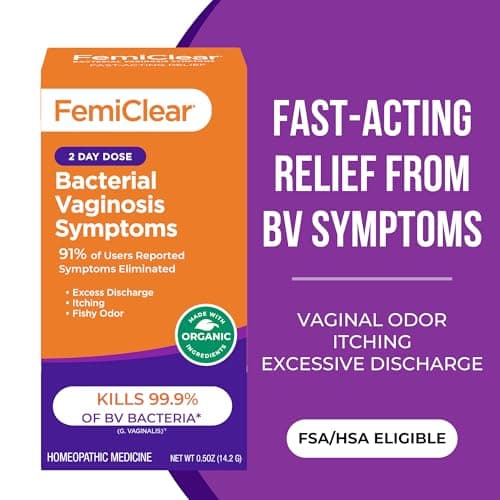 FemiClear for Bacterial Vaginosis Symtoms - Fast Relief for Discomfort, Itching & Discharge, pH Balance & Vaginal Health Support, Freshness & Odor Control, All-Natural Organic Ingredients, 2-Day Dose