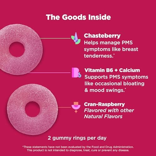 OLLY Period Hero Gummies, PMS Support Supplement,* Chasteberry, Vitamin B6, Calcium, Cran-Raspberry Flavor, 30 Day Supply - 60 Count