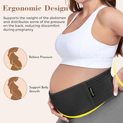 ChongErfei Pregnancy Belly Band Maternity Belt Back Support Abdominal Binder Back Brace - Relieve Back, Pelvic, Hip Pain for Pregnancy Recovery(Black,One Size)