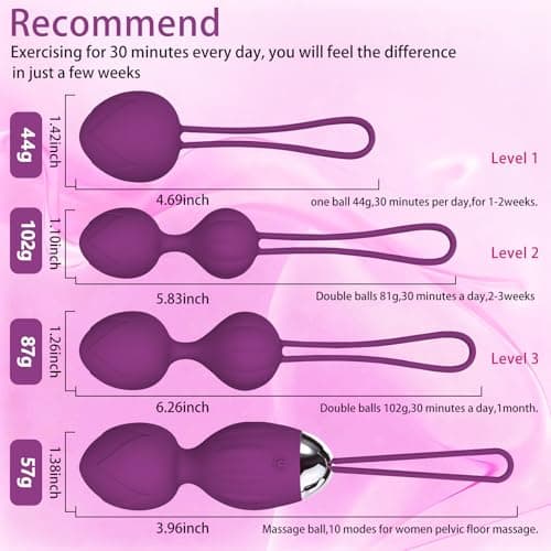 HXX-LUVSOUL 3 Kegel Balls for Women Tightening Exercise Set, Different Kegel Weights for Pelvic Floor Muscle, Pelvic Floor Trainer System for Beginners & Advance (Purple)