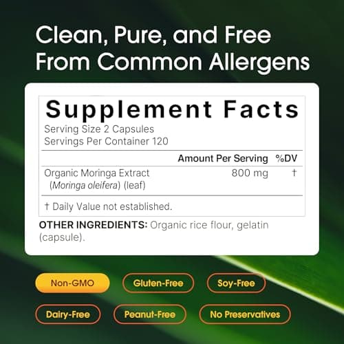 NatureBell Moringa - 240 Capsules - Organic Moringa for Immune, Energy & Skin Health Support* - Green Superfood Properties