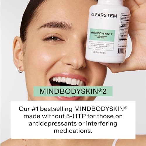 CLEARSTEM - MINDBODYSKIN Hormonal Acne Supplement (No 5-HTP) - Natural DIM Supplement - Skin Care Vitamins - Hormone Balance, Antioxidants - Gluten Free, Cruelty Free - 30 Servings, 90 Capsules