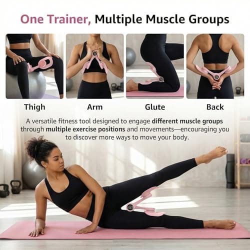 Thigh Trainer Pelvic Floor Muscle Trainer with 3 Smart Modes, 360° Adjustable Design Kegel Inner Thigh Exerciser with 25LB Resistance Band for Home Gym, Workout Equipment for Hip, Leg and Arm