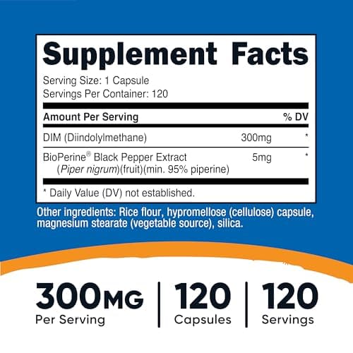 Nutricost DIM (Diindolylmethane) Plus BioPerine 300mg, 120 Vegetarian Capsules - Up to 4 Month Supply, Max Strength DIM Supplement
