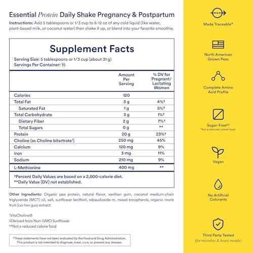 Ritual Prenatal Vegan Protein Powder - 20g Pea Protein and Choline to Support Pregnancy, Postpartum, Lactation and Lean Muscle* - Tested for Heavy Metals - Sugar Free** - Non-GMO - Vanilla - 1 Lbs