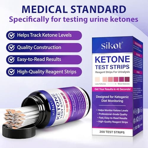 Ketone Test Strips, 200 Count, Urine Reagent Ketone Strips, Results in 40 Seconds, for Ketogenic Diet Monitoring, Fast & Accurate
