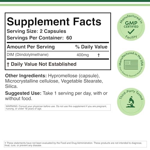 DIM Supplement for Women and Men (Diindolylmethane Estrogen Blocking Supplement, Hormonal Acne Treatment, Hormone Balance for Women) 400mg Servings, 200mg Per Capsule, 60 Capsules by Double Wood