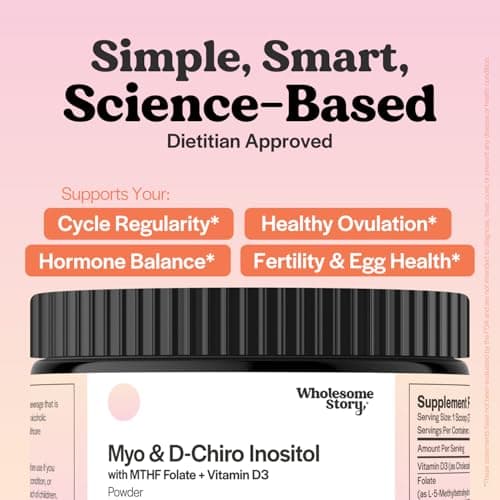 Inositol Supplement Powder with MTHF Folate + Vitamin D3 | Myo-Inositol & D-Chiro Inositol | Hormonal Balance & Healthy Ovarian Support | Vitamin B8 | Alternative to Inositol Capsules | 30 Servings