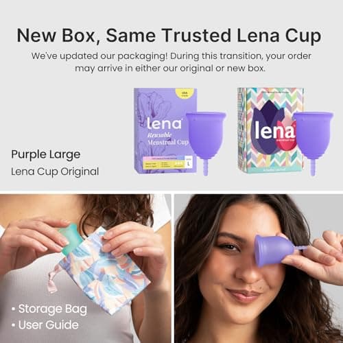 Lena Menstrual Cup Original - Soft Reusable Medical-Grade Silicone Period Cups for Women Heavy Flow, Comfortable 12-Hour Leak-Free Protection, Beginner-Friendly Feminine Care - Large, Purple