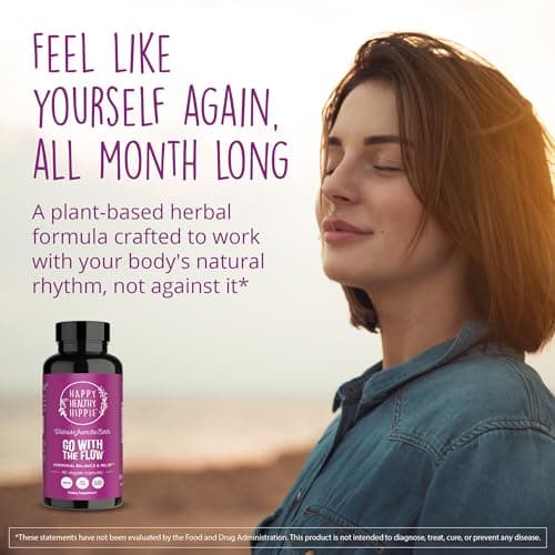 Happy Healthy Hippie Hormone Balance for Women — PMS Support & PMDD, Mood, Cycle Regularity — Chasteberry Supplements with Maca, Dong Quai, Black Cohosh — Vegan, Non-GMO, 60 Capsules