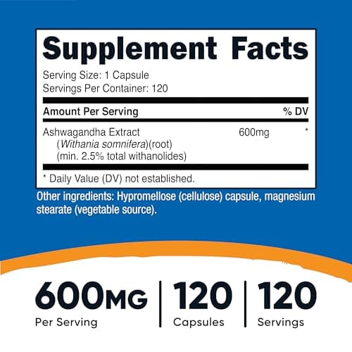 Nutricost Ashwagandha Herbal Supplement 600mg, 120 Capsules - Vegetarian, Non-GMO, Gluten Free, Ashwagandha Root
