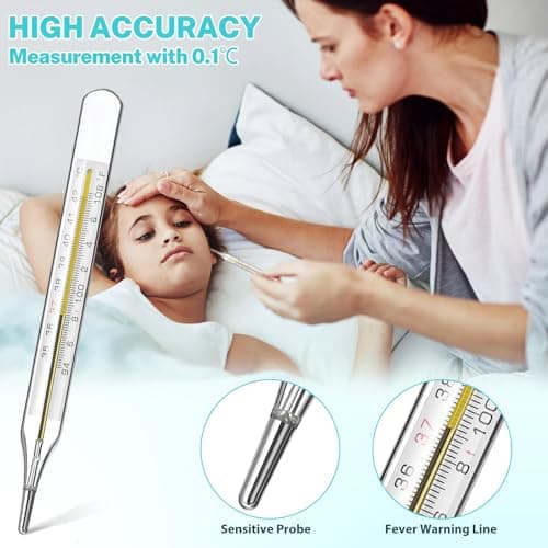 MAGICLULU 5Pcs Oral Temperature for Adults, Dual Scale ℃ & ℉ Glass Traditional Underarm Body Temperature with Case, Accurate Measurement for Kids Babies Elderly Home Family Clinics Fever Indicator