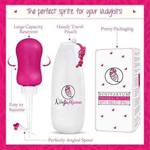 Ninja Mama Peri Bottle for Postpartum Care Post Partum Essentials for Pain Relief, Tears & Hemorrhoids After Birth Portable Perineal Bottle with Angled Spout Labor & Delivery Hospital Bag. (355ml)