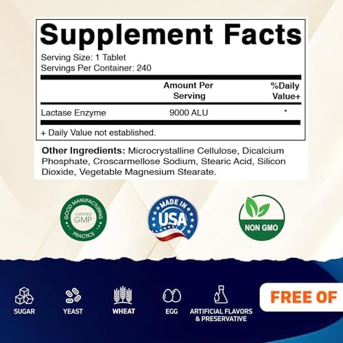 Vitamatic Lactase Enzyme 9000 FCC 240 Tablets - Lactose Intolerance Relief Caplets