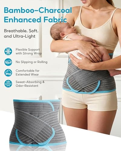 Dr.isla 4-in-1 Postpartum Belly Band,Abdominal Binder for C-Section &Post Surgery Recovery for tummy tuck&Hysterectomy,M Black
