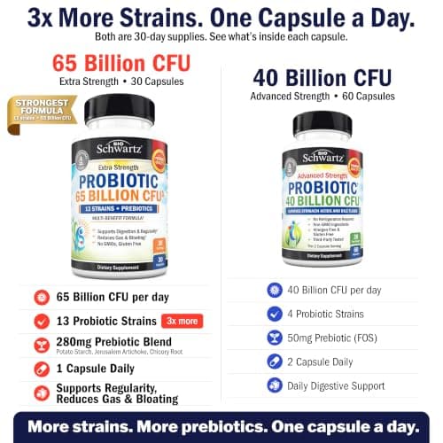 BioSchwartz Daily Probiotic Nutritional Supplement - 40 Billion CFU for Gut Health - Probiotics for Men and Women - Digestive Health with Astragalus & Lactobacillus - Shelf Stable - 60 Count