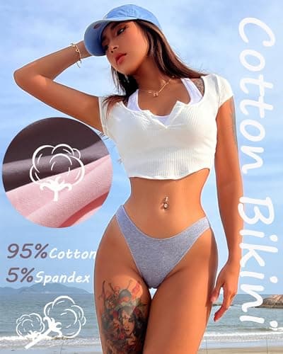FINETOO 6 Pack Cotton Underwear for Women Cute Low Rise Bikini Panties High Cut Cheeky Underwear Womens Lingerie Outfits Clothes