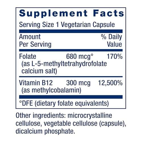 Life Extension BioActive Folate & Vitamin B12, Promotes Heart, Brain & GI Tract Health, Non-GMO, Gluten-Free, Vegetarian, 90 Capsules