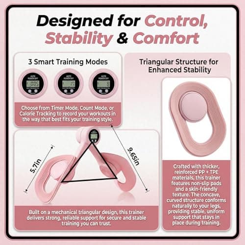 Thigh Trainer Pelvic Floor Muscle Trainer with 3 Smart Modes, 360° Adjustable Design Kegel Inner Thigh Exerciser with 25LB Resistance Band for Home Gym, Workout Equipment for Hip, Leg and Arm