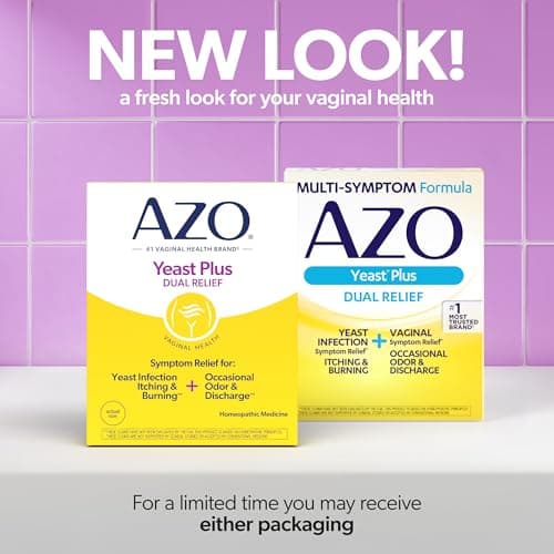 AZO Yeast Plus Dual Homeopathic Yeast Infection Symptom Relief for Women–Vaginal Itching & Burning + Odor & Discharge, Intimate Health Tablets, 2 Pack (60 Count x2), from the #1 Vaginal Health Brand!