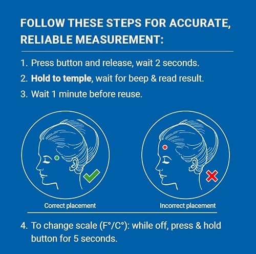 Amazon Basic Care Temple Touch Digital Thermometer, Instant Read, Easy to Use, Fast Accurate, White