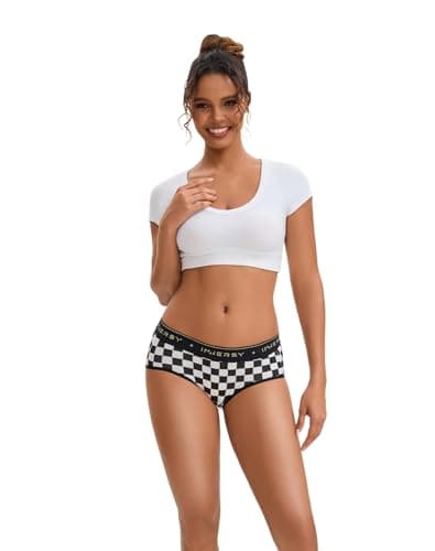 INNERSY Women's Underwear Cotton Hipster Panties Mid Rise Briefs Tagless Wide Waistband 6 Pack(Large, Fancy Checkers)